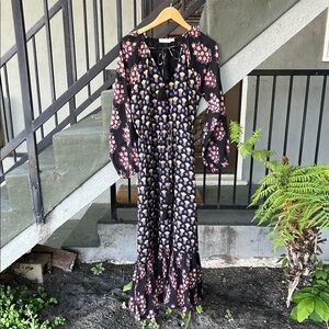 Roller Rabbit Bohemian Maxi Dress Festival Tassels Resortwear Hippie Floral Sz S